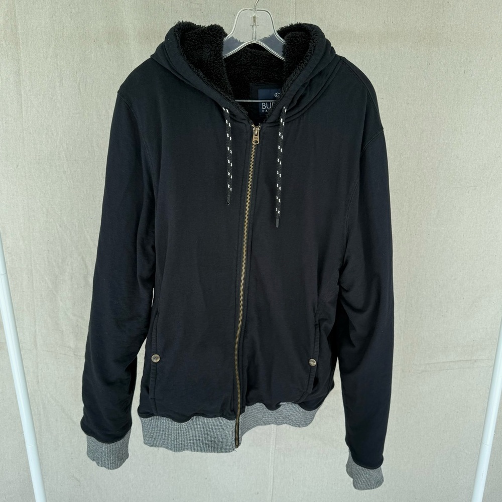 Buffalo David Bitton Men's Zip-Up Hooded Jacket Sherpa Lining Black/Gray Size L